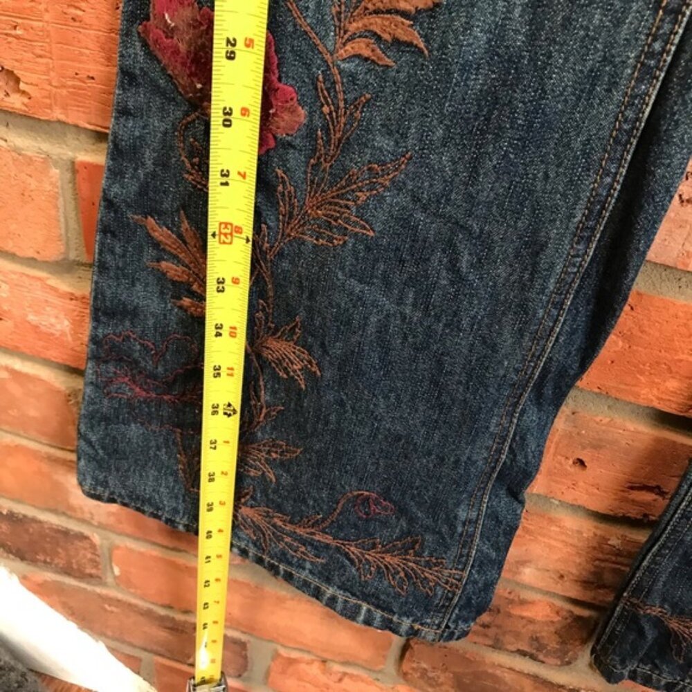 Prenatal Vintage Y2K Floral Embroidered Flare Jeans Mid High Rise Straight Leg 8 - Picture 14 of 15